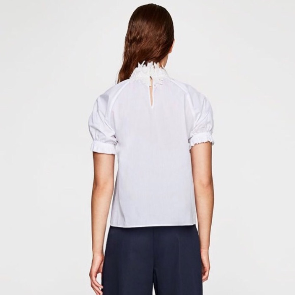 Zara White short sleeve mock neck lace blouse XS - Picture 3 of 8